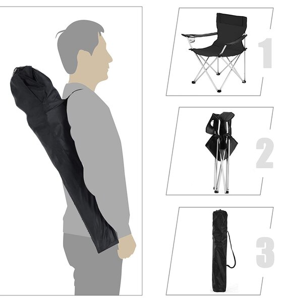 Scaune de camping ROVER, set 2 buc., negru SongmicsHome