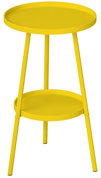 Outsunny Mică masă laterală rotundă cu 2 niveluri masă de grădină pentru terasă living balcon din metal Ø 32 x 51 cm galben | Aosom Romania
