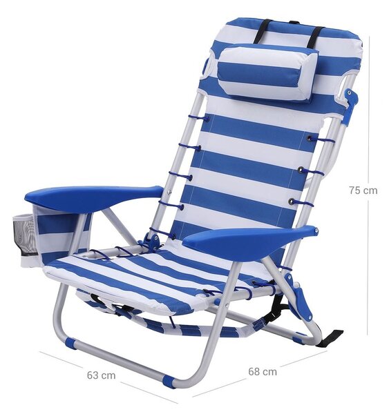 Scaun de plajă RHODOS, 68x63x75cm, alb/albastru SongmicsHome