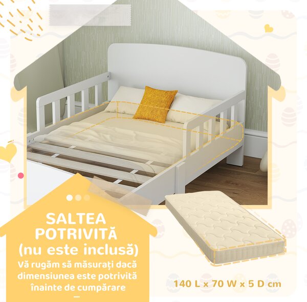 AIYAPLAY Pat pentru Copii 3-8 Ani cu Protecții Laterale 143.5x74.2x54 cm Alb | Aosom Romania
