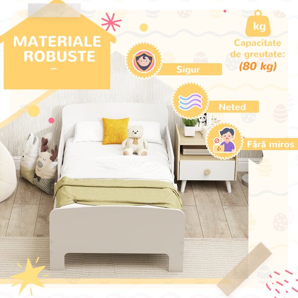 AIYAPLAY Pat pentru Copii 3-8 Ani cu Protecții Laterale 143.5x74.2x54 cm Alb | Aosom Romania