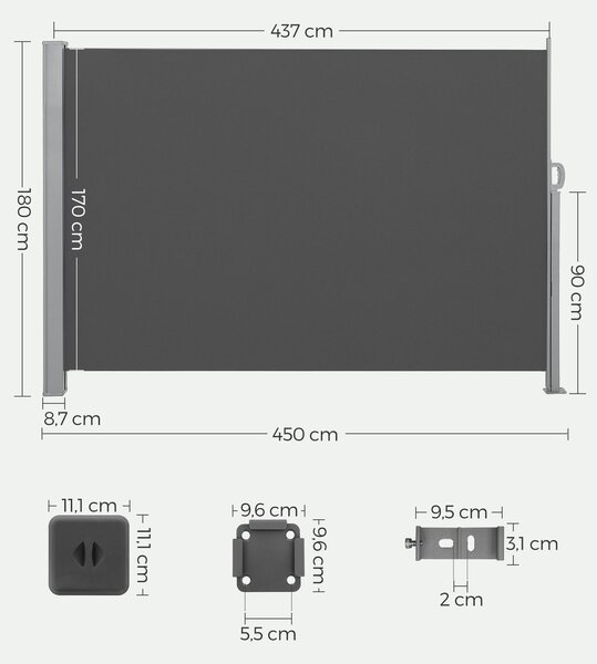 Marchiză laterală HORIZON pentru terasă, 180x450cm, gri SongmicsHome