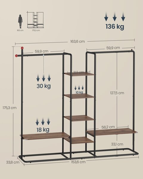 Cuier SONGMICS HOME Natural 33.8x163.6x175.3 cm