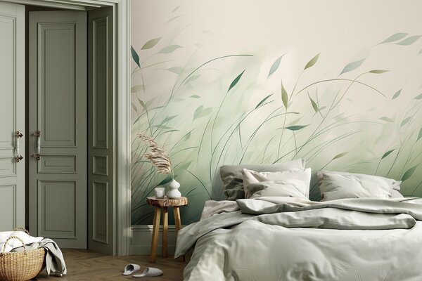 Tapet Iarbă verde în vânt în stil acuarelă, Fototapet Natură, w09331 : Uwalls.ro