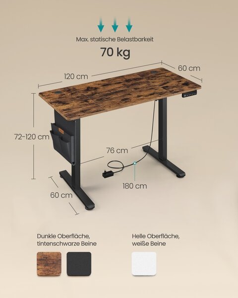 Birou reglabil pe inaltime, Balok, Songmics, Maro, 120x60x120 cm