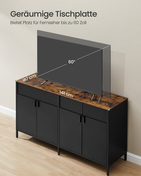 Comoda TV metalica, Bravon, Songmics, Negru, 141x40x76 cm