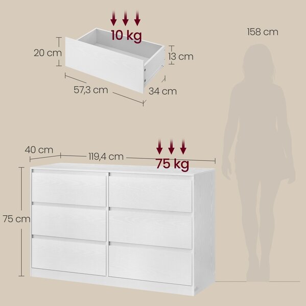 Comoda cu sertare, Kailyn, Vasagle, Alb, 119.4x40x75 cm