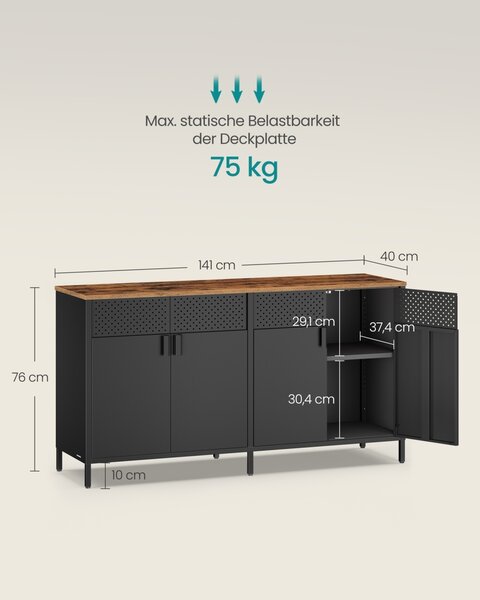 Comoda TV metalica, Bravon, Songmics, Negru, 141x40x76 cm