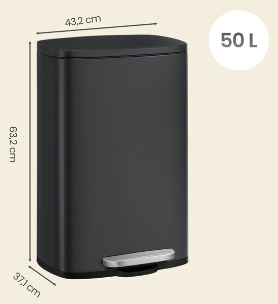 Cos de gunoi cu pedala, Plushic, Songmics, Negru, 42.5x31.8x65.7 cm