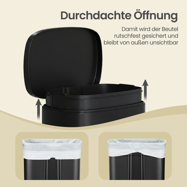 Cos de gunoi cu pedala, Plushic, Songmics, Negru, 42.5x31.8x65.7 cm