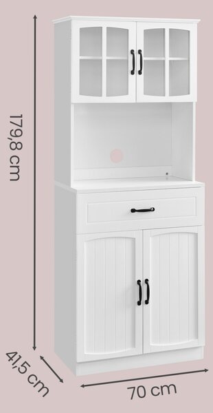 Dulap bucatarie cu vitrina, Helan-old, Vasagle, Alb, 73x41.5x179.8 cm