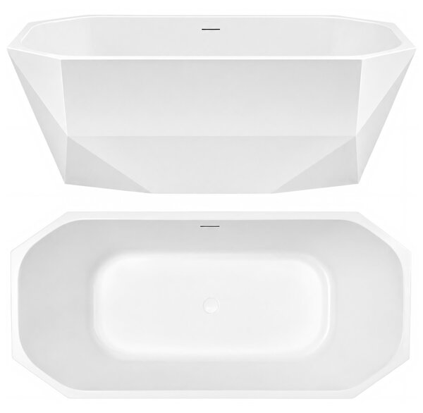 Cadă de baie acrilică independentă Rea Diamanti, 170x58cm, capac de scurgere alb, REA-W1864