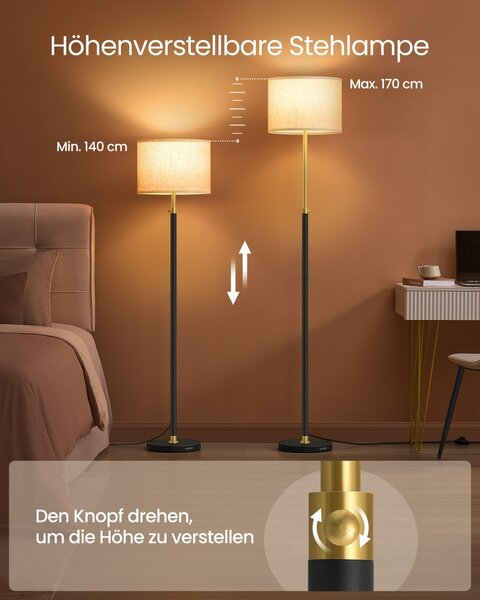 Lampadar LED, Lusia, Vasagle, Negru, 30x30x171 cm