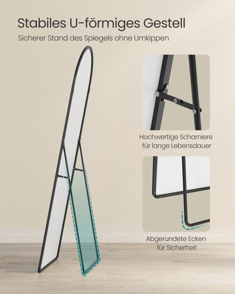 Oglinda de podea, Aileas, Songmics, Negru, 160x50x1.3 cm