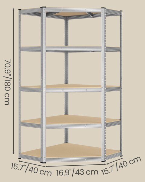 Raft metalic de colt, Cozory, Songmics, Bej, 90x90x180 cm