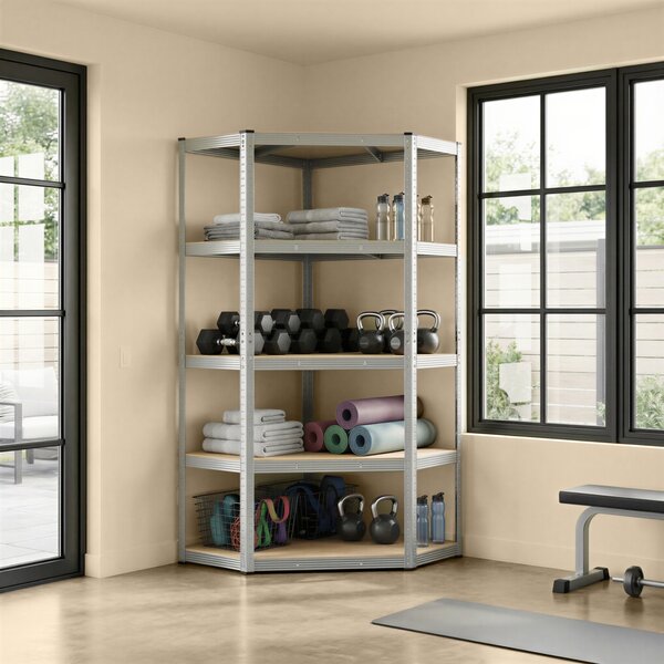 Raft metalic de colt, Cozory, Songmics, Bej, 90x90x180 cm
