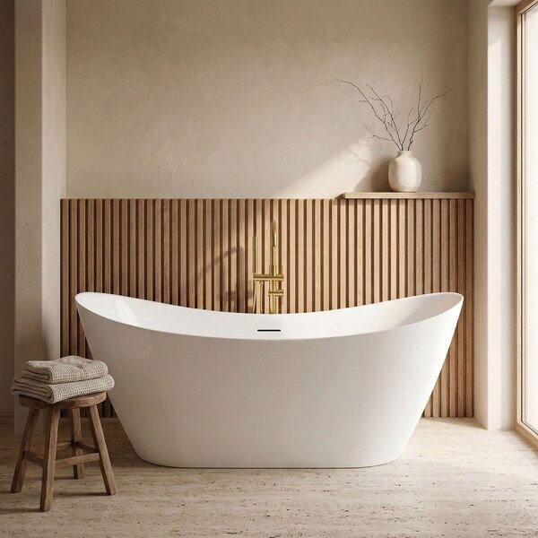 Cadă de baie independentă Rea FERRANO Slim 1520×730×670 mm, albă, capac de scurgere alb, REA-W0080