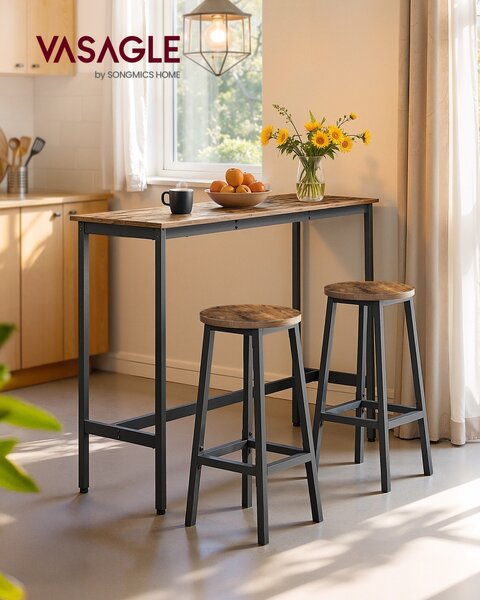 Set 2 scaune de bar, Barnet, Vasagle, Negru, 32x32x65 cm