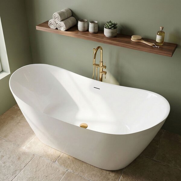 Cadă de baie independentă Rea FERRANO Slim 1520×730×670 mm, albă, capac de scurgere alb, REA-W0080