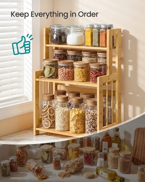 Suport pentru condimente, Bambou, Songmics, Natural, 41x18.6x53.5 cm
