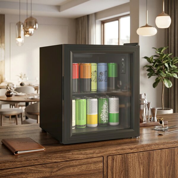 HOMCOM Frigider 46L, 59 Cutii, Ușă din Sticlă, Raft Temperat, LED, Touchscreen, pentru Bucătărie Birou Dormitor Bar, Negru | Aosom Romania
