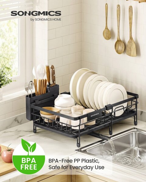 Suport pentru vase, Patalla, Songmics, Negru, 46.5x29.6x14 cm