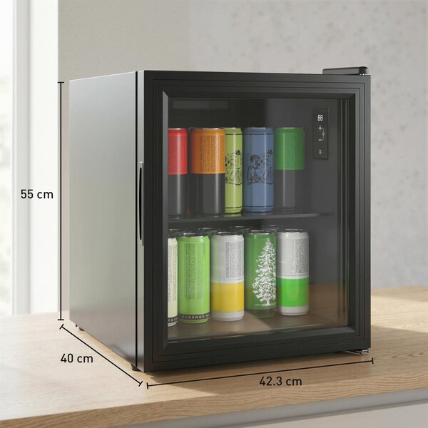 HOMCOM Frigider 46L, 59 Cutii, Ușă din Sticlă, Raft Temperat, LED, Touchscreen, pentru Bucătărie Birou Dormitor Bar, Negru | Aosom Romania