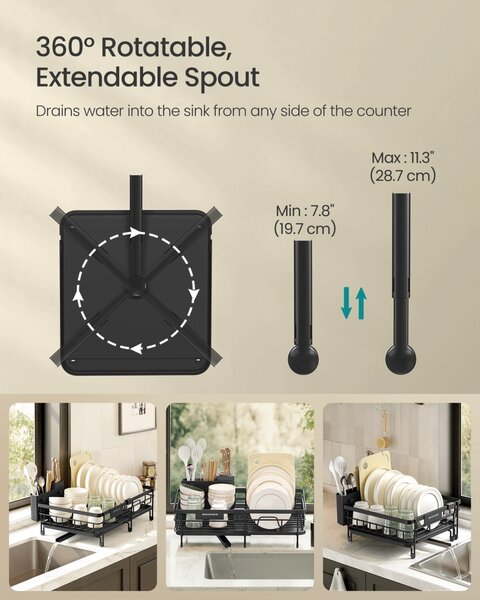 Suport pentru vase, Patalla, Songmics, Negru, 46.5x29.6x14 cm