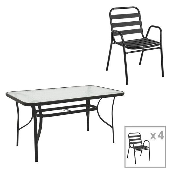 Set dining Sussie-Ensure, Pako World, Metal, Sticla, Negru, 140x80x70 cm