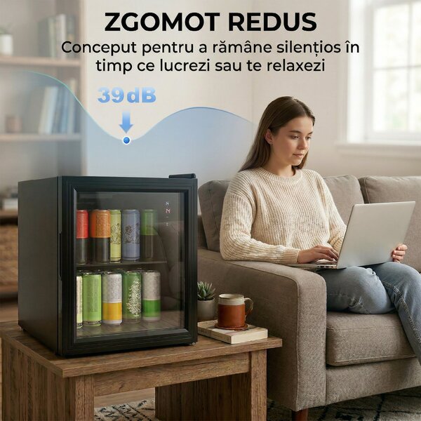 HOMCOM Frigider 46L, 59 Cutii, Ușă din Sticlă, Raft Temperat, LED, Touchscreen, pentru Bucătărie Birou Dormitor Bar, Negru | Aosom Romania