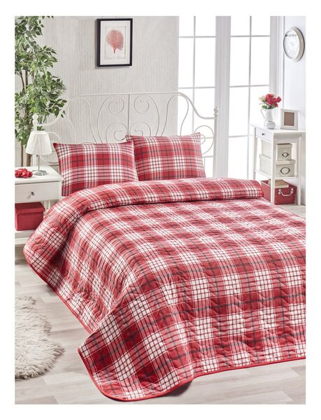 Set cuvertură de pat și față de pernă din bumbac Muro Gerro, 160 x 220 cm, roșu