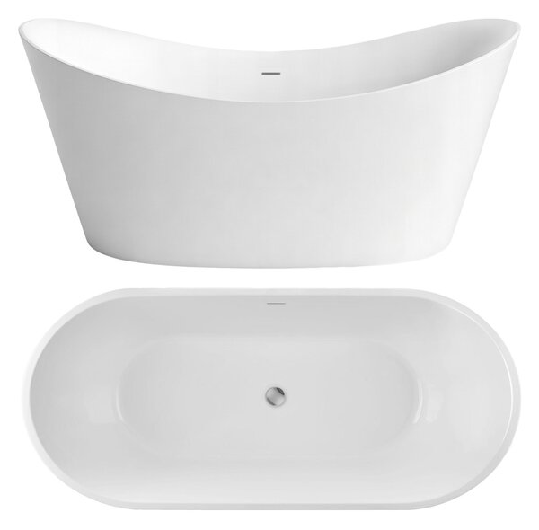 Cadă de baie acrilică independentă Rea Ferrano, 150x74 cm, capac de scurgere cromat, REA-W0089