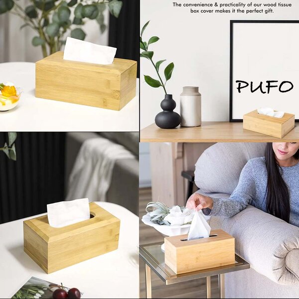 Cutie depozitare Pufo din bambus pentru servetele, 28 x 15 cm, maro