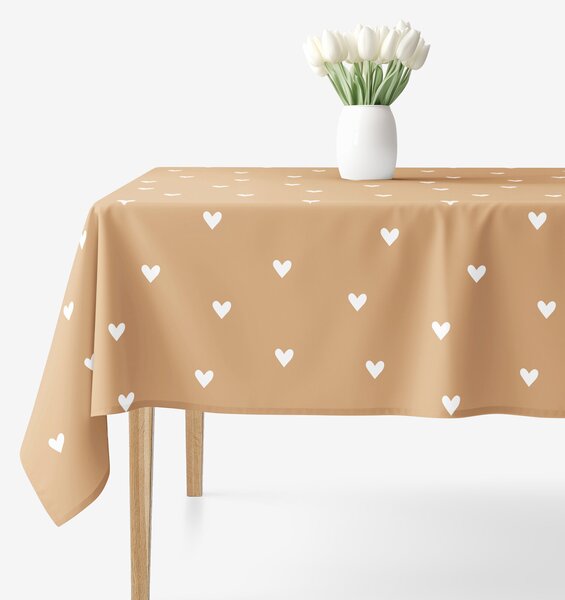 Goldea față de masă 100% bumbac - inimioare pe maro de toamnă 120 x 140 cm
