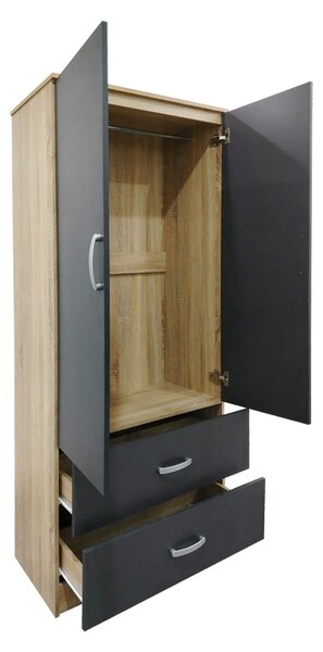 Dulap haine cu 2 usi si sertare Lego Antracit 80x42x180 cm