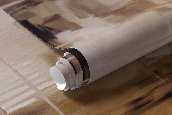 Tapet Imitare de pictură abstractă cu textură peisagistică, cu pensule maro și albe, stil modern, Fototapet Abstract, w09422v1 : Uwalls.ro