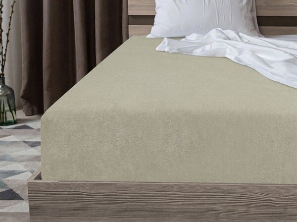 Cearsaf cu elastic din fleece MOLTON gri-bej 90 x 200 cm