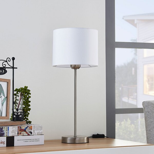 Lindby Lampă de masă Annatina, alb, nichel, înălțime 48 cm, textil, Gri, dormitor, Țesătură / Textil, Modern