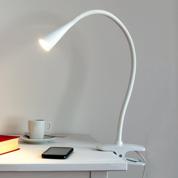 Lindby LED clemă de lumină Baris, alb, înălțime 44 cm, 3000K, Alb, Studiu / Birou, Metal, Modern