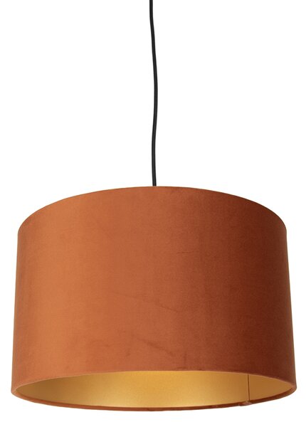 Lampă suspendată neagră cu ștecher și abajur portocaliu cu interior auriu 35cm - Cavalux