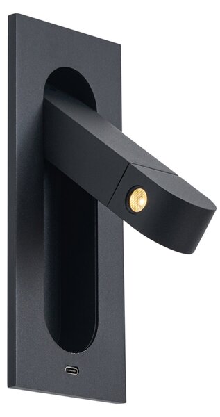 Lampă de perete modernă neagră, incl. LED și port USB-C - Hilton