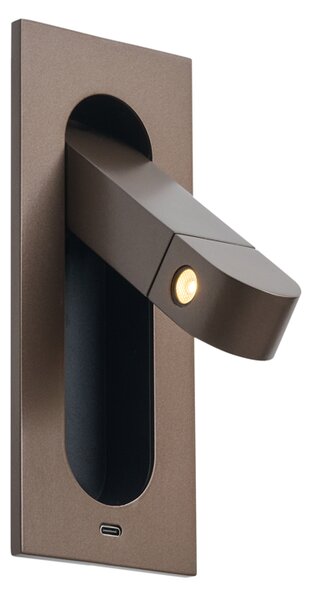 Lampă de perete modernă bronz închis, incl. LED și port USB-C - Hilton