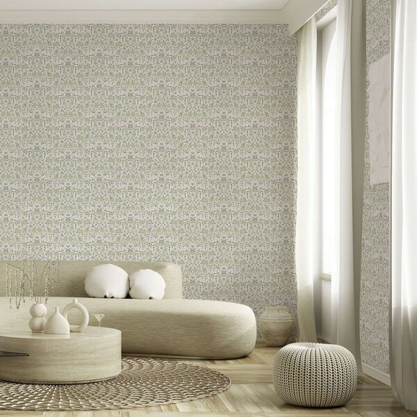 Tapet Ornament ușor din viță de vie cu flori albe, simetric, Tapet flori, a00609 : Uwalls.ro