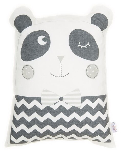 Pernă din amestec de bumbac pentru copii Mike & Co. NEW YORK Pillow Toy Panda, 25 x 36 cm, gri