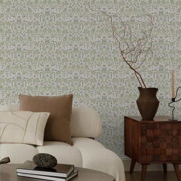 Tapet Ornament ușor din viță de vie cu flori albe, simetric, Tapet flori, a00609 : Uwalls.ro