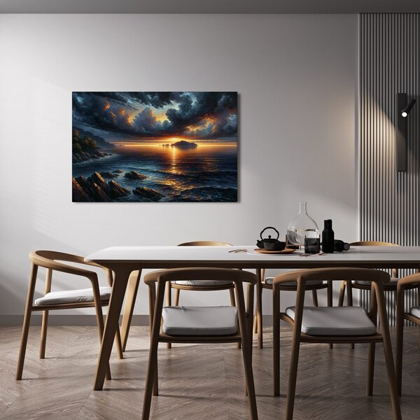 Tablou apus dramatic de soare la mare