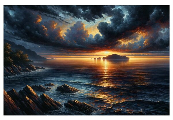Tablou apus dramatic de soare la mare