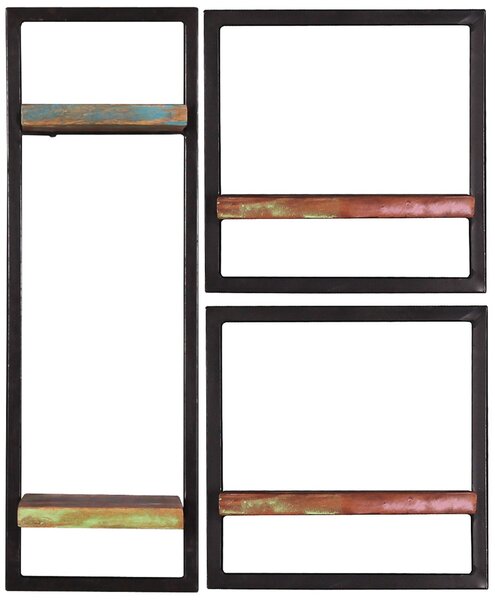 Set rafturi de perete din lemn reciclat colorat, 3 buc