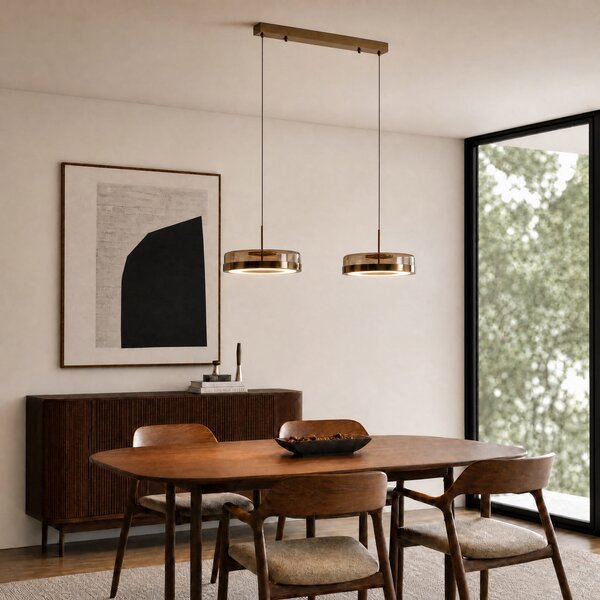 Lucande Lampă suspendată LED La Latta, cu 2 becuri, 80 cm, maro, sticlă, reglabil, Maro / Rugină, Sticlă, Design