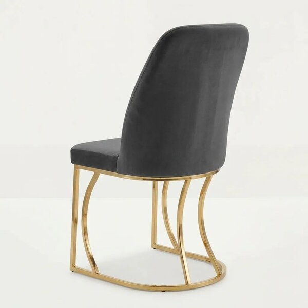 Set Masa şi 6 Scaune Monza, Stil Elegant, Detalii Aurii, 90x180 cm, Blat Marmorat Negru